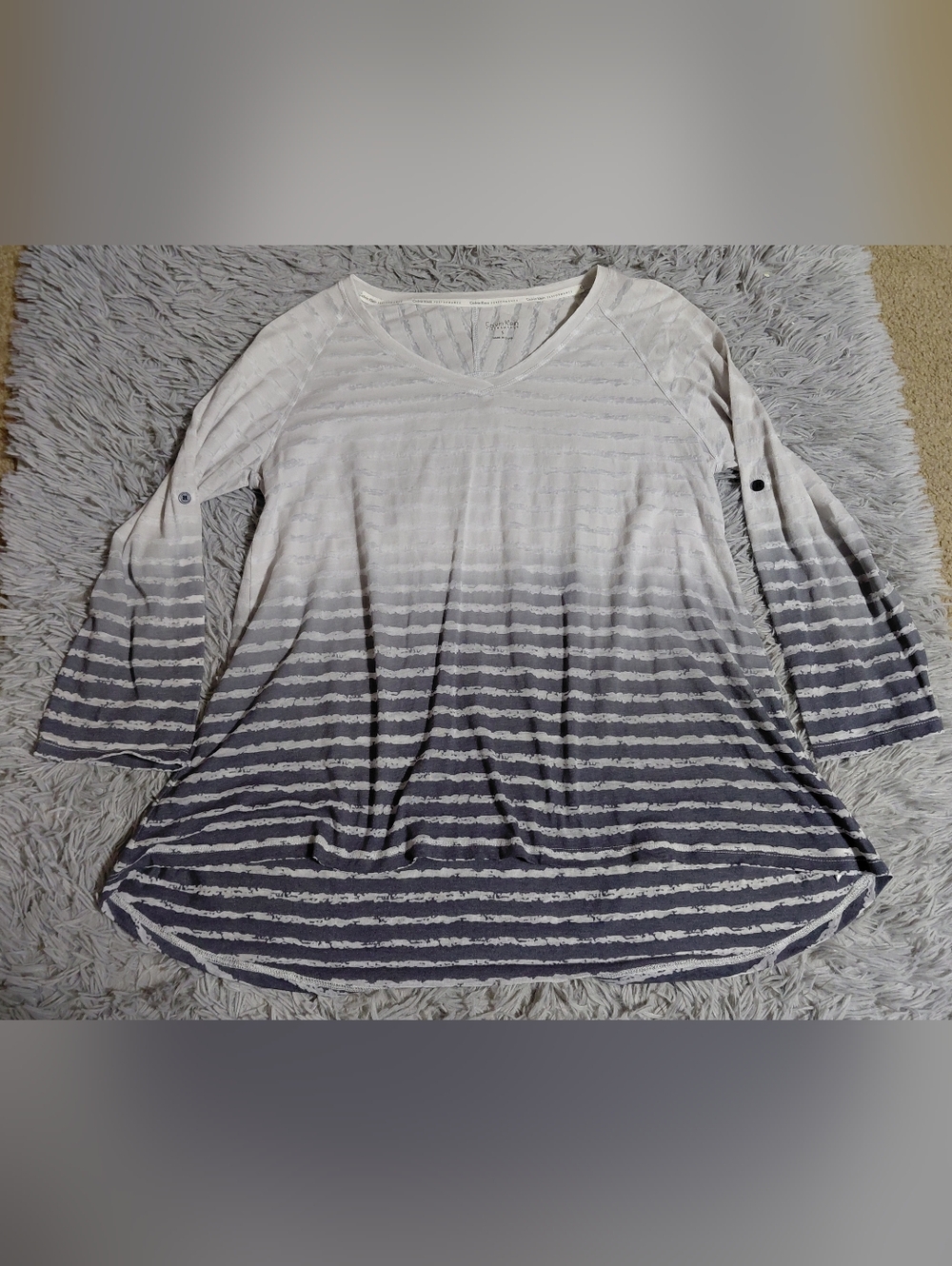 Calvin Klein Performance Women's Ombre Stripe Long Sleeve Top Size Small
